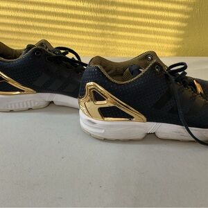 Adidas Black Sneakers with Gold Highlights Size 8
